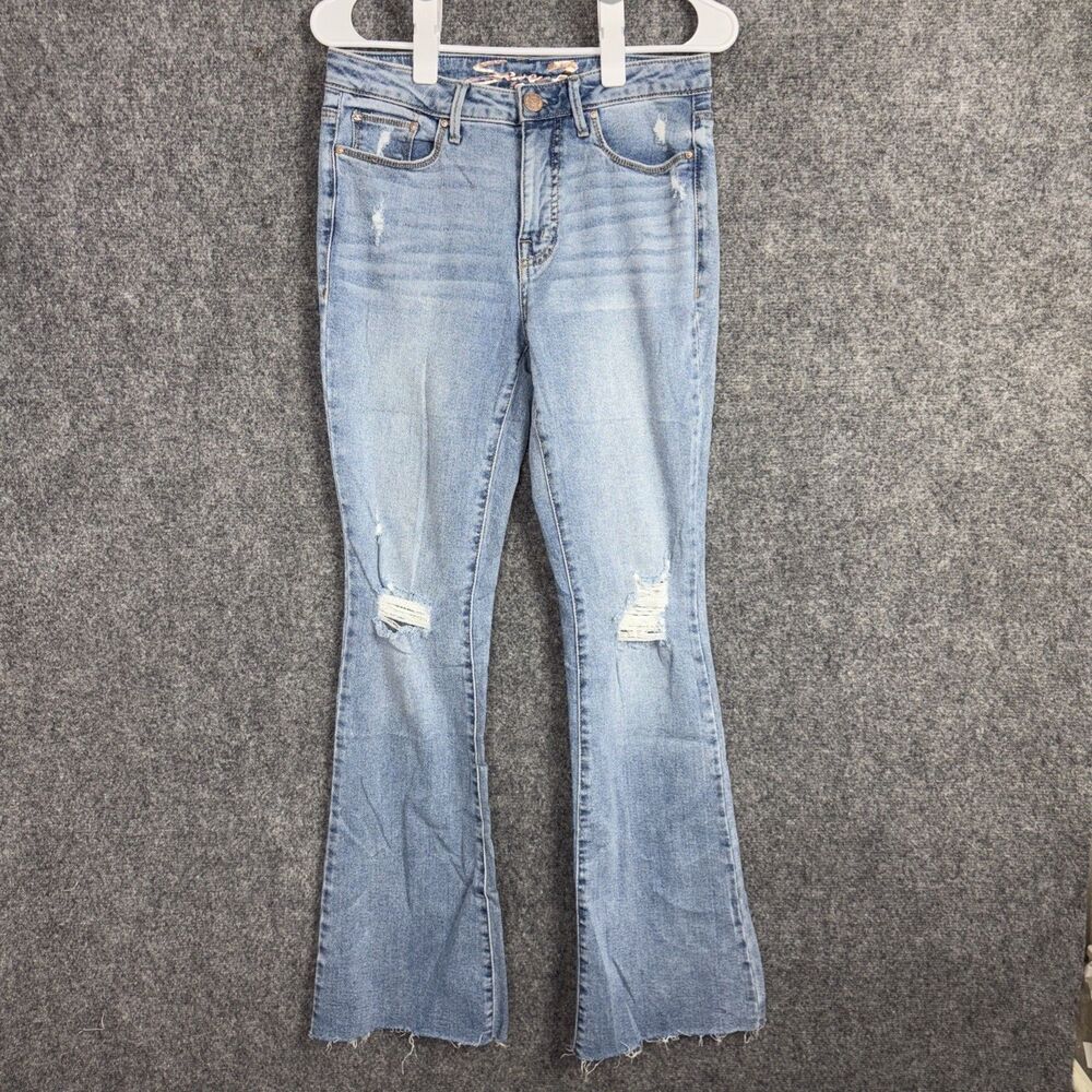 Seven7 Jeans Womens Size 4 Blue Slim Flare distressed Stretch Raw Hem
